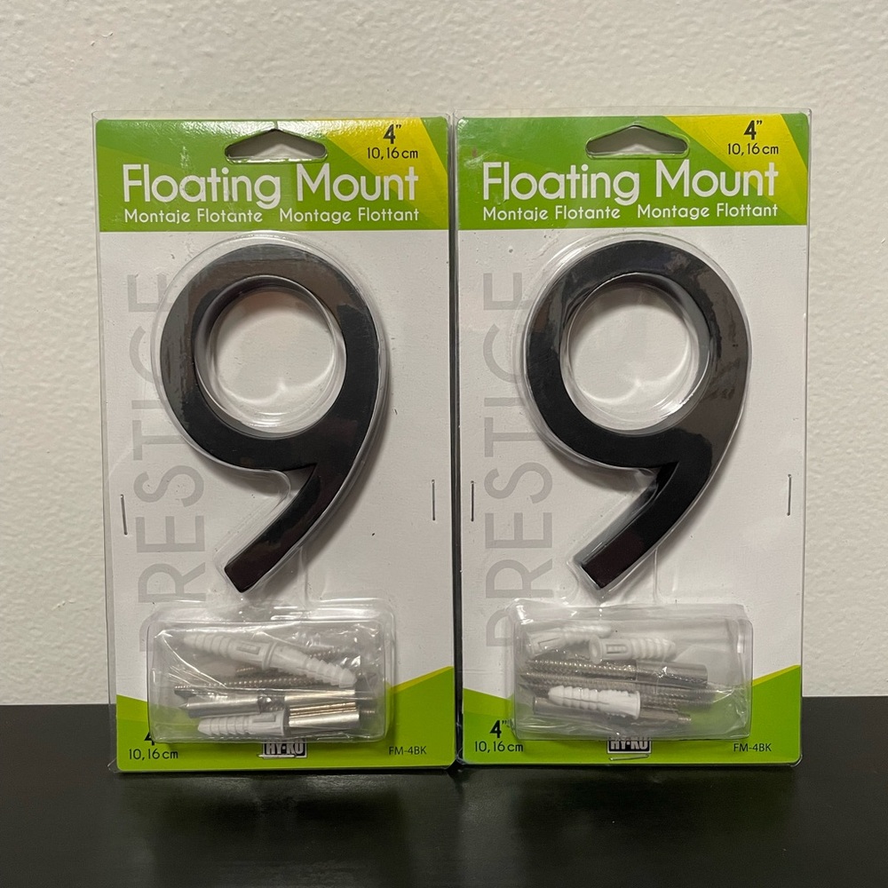 Floating Mount Number 9 Black 4” Address Hy-Ko Home FM-4BK NEW Metal 2 Pack